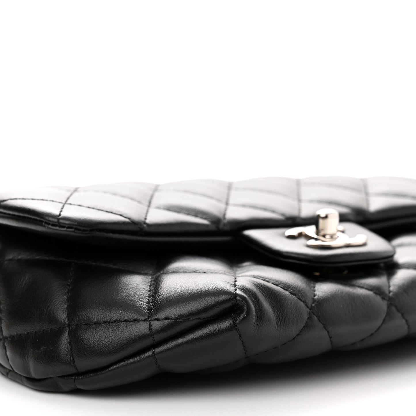 Calfskin Quilted CC Uniform Flap Belt Bag Black