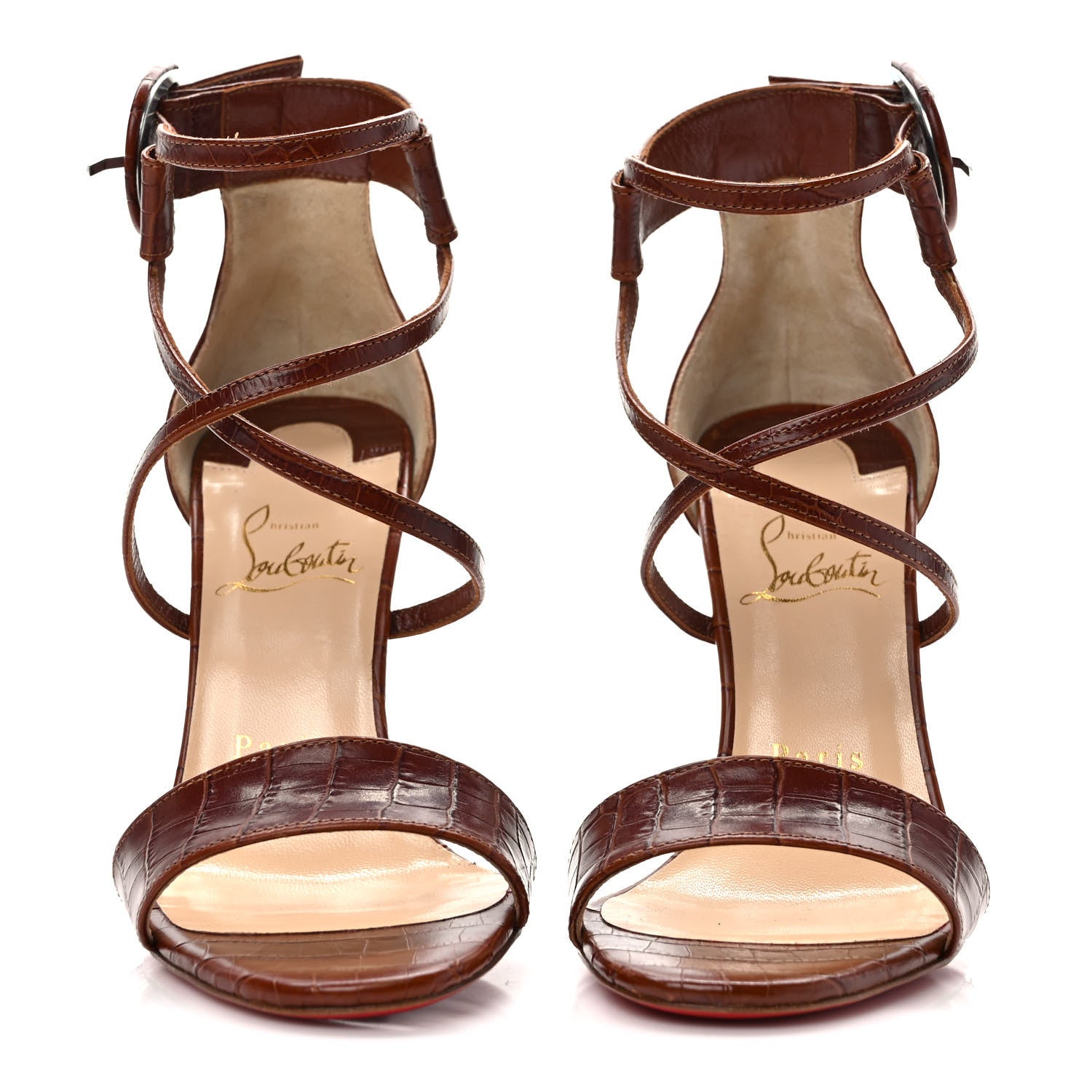 Christian Louboutin Calfskin Crocodile Embossed Choca 100 Sandals 37 Cuoio 2 of 7