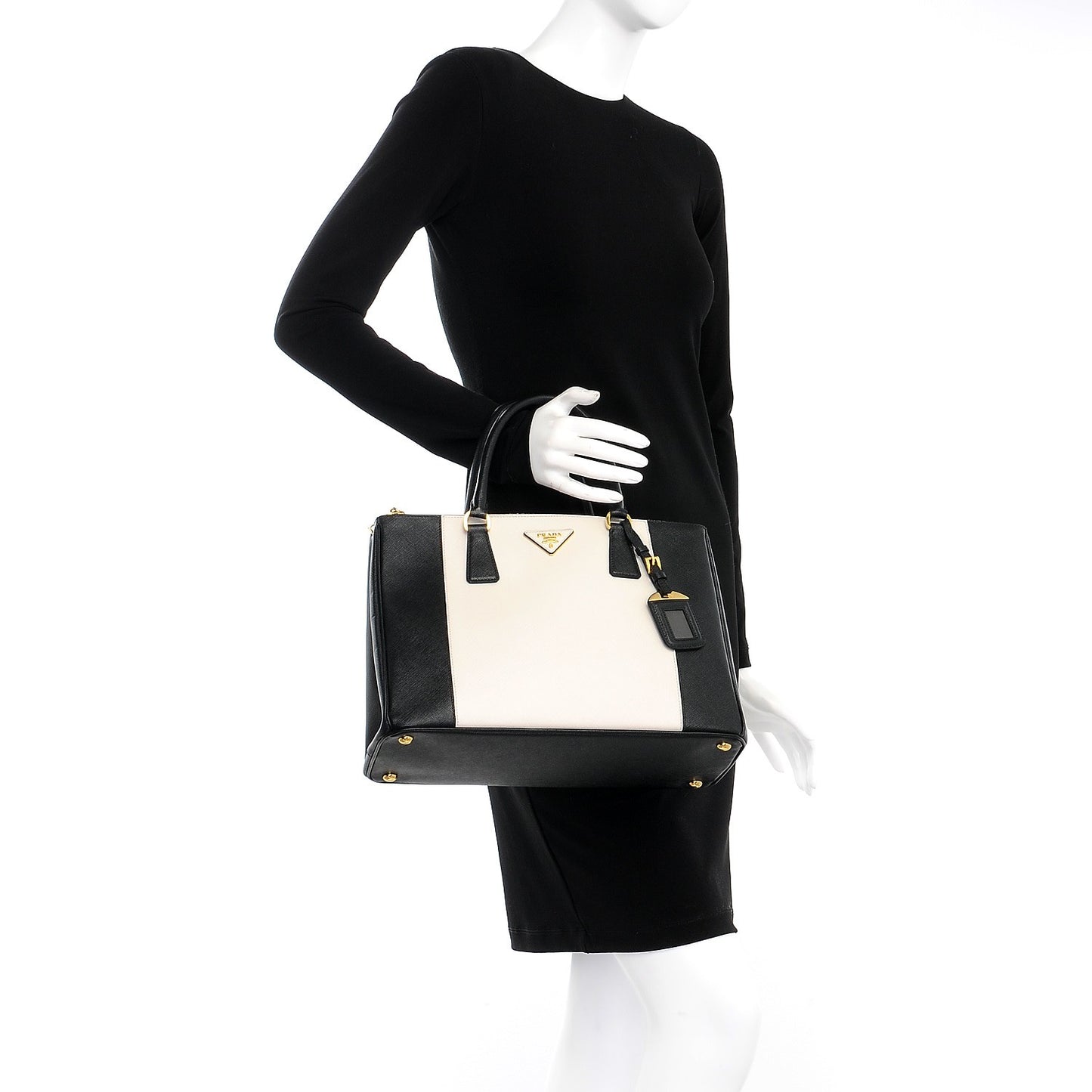Saffiano Lux Colorblock Medium Galleria Double Zip Tote Black Talco