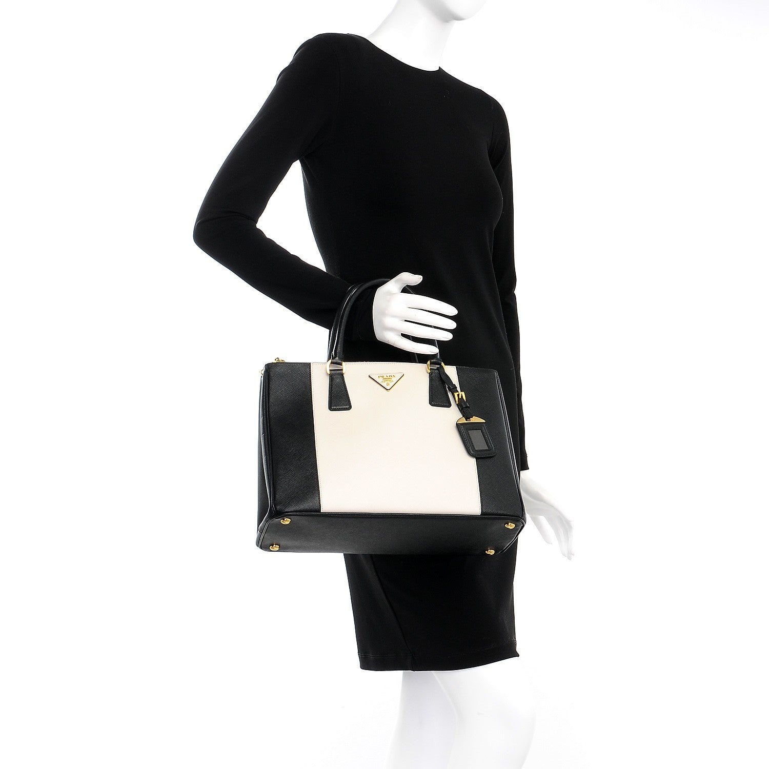 Prada Saffiano Lux Colorblock Medium Galleria Double Zip Tote Black Talco 3 of 9