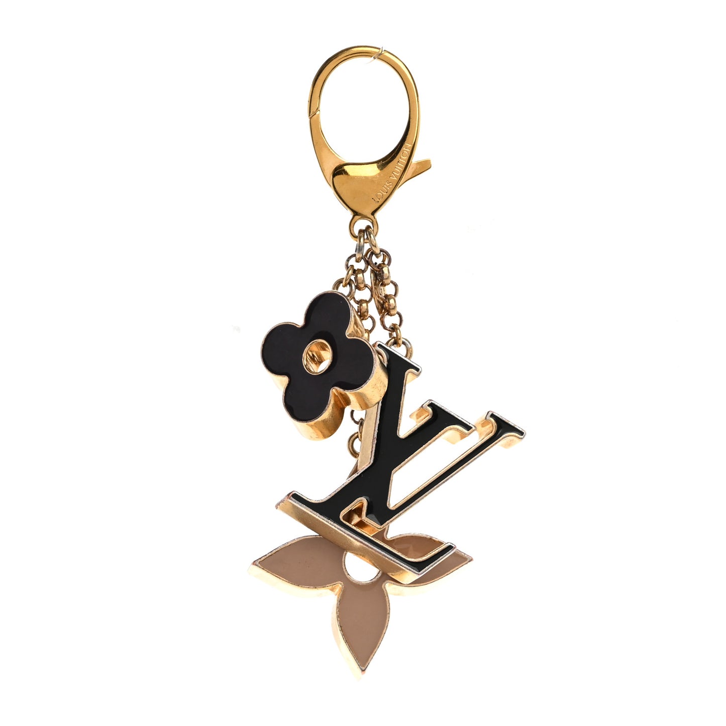Metal Enamel Fleur De Monogram Bag Charm Dore