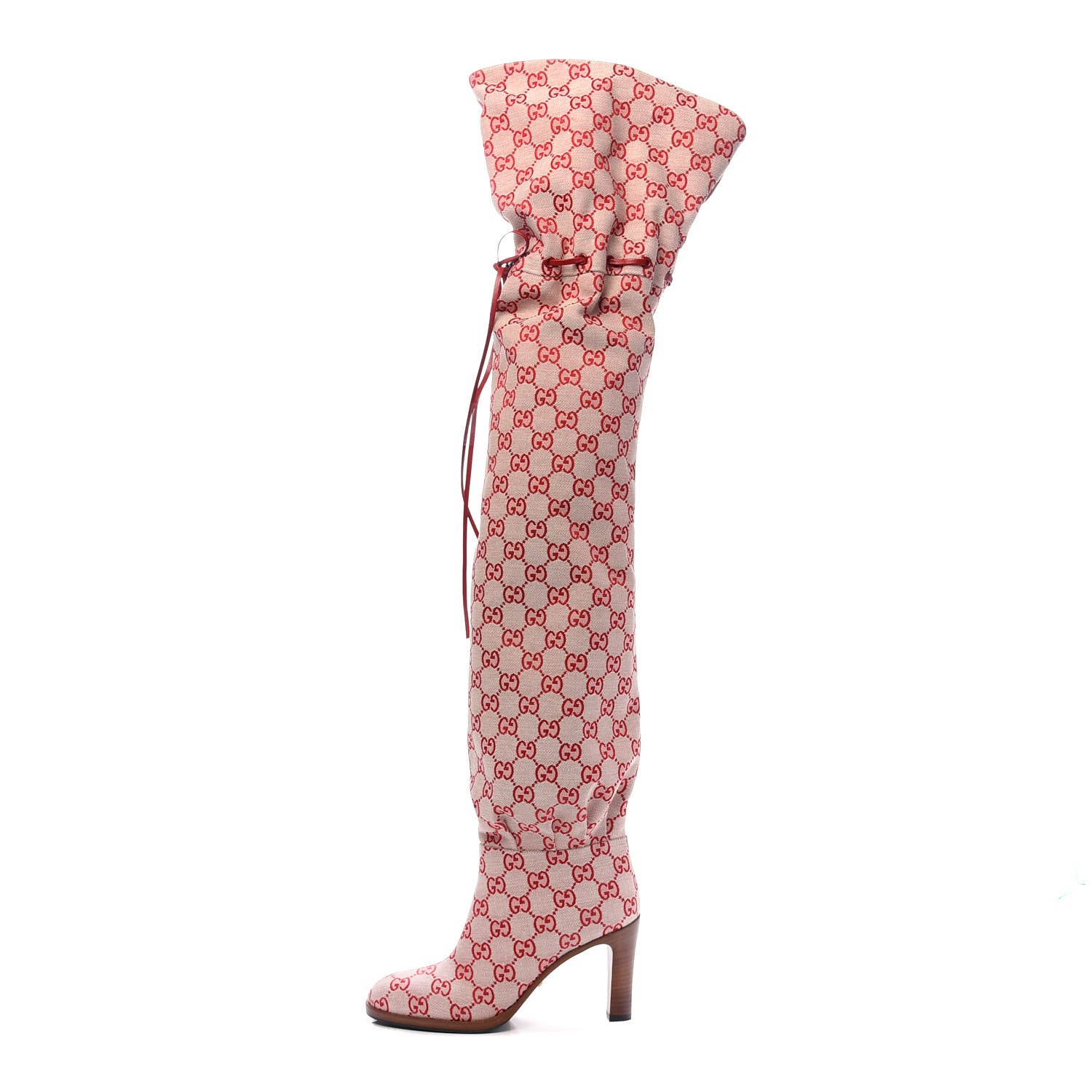 Gucci Monogram Over The Knee Boots 36 Gardenia Hibiscus Red 1 of 7