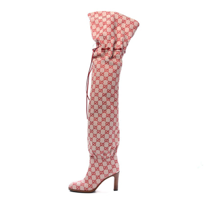 Gucci Monogram Over The Knee Boots 36 Gardenia Hibiscus Red 1 of 7