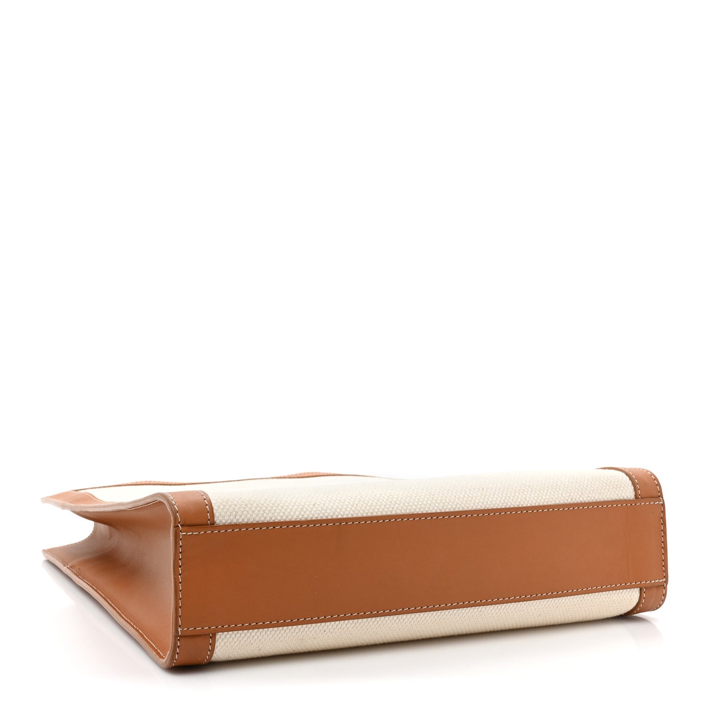 Canvas Calfskin Logo Print Small Vertical Cabas Natural Tan