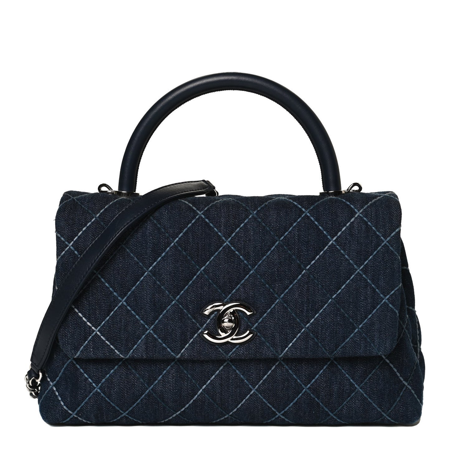 Denim Quilted Small Coco Handle Flap Blue