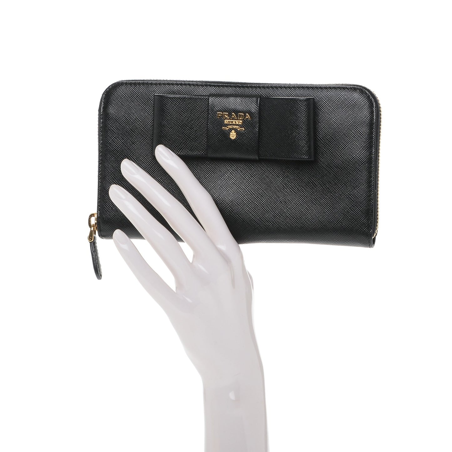 Saffiano Fiocco Bow Zip Around Wallet Black