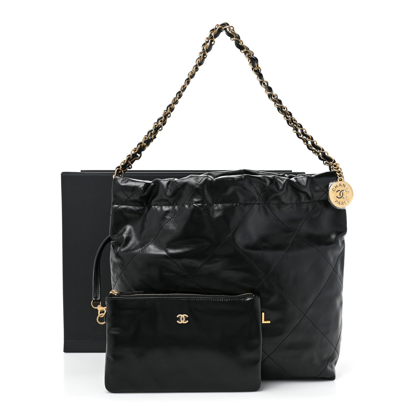 Shiny Calfskin Quilted Small Chanel 22 Black