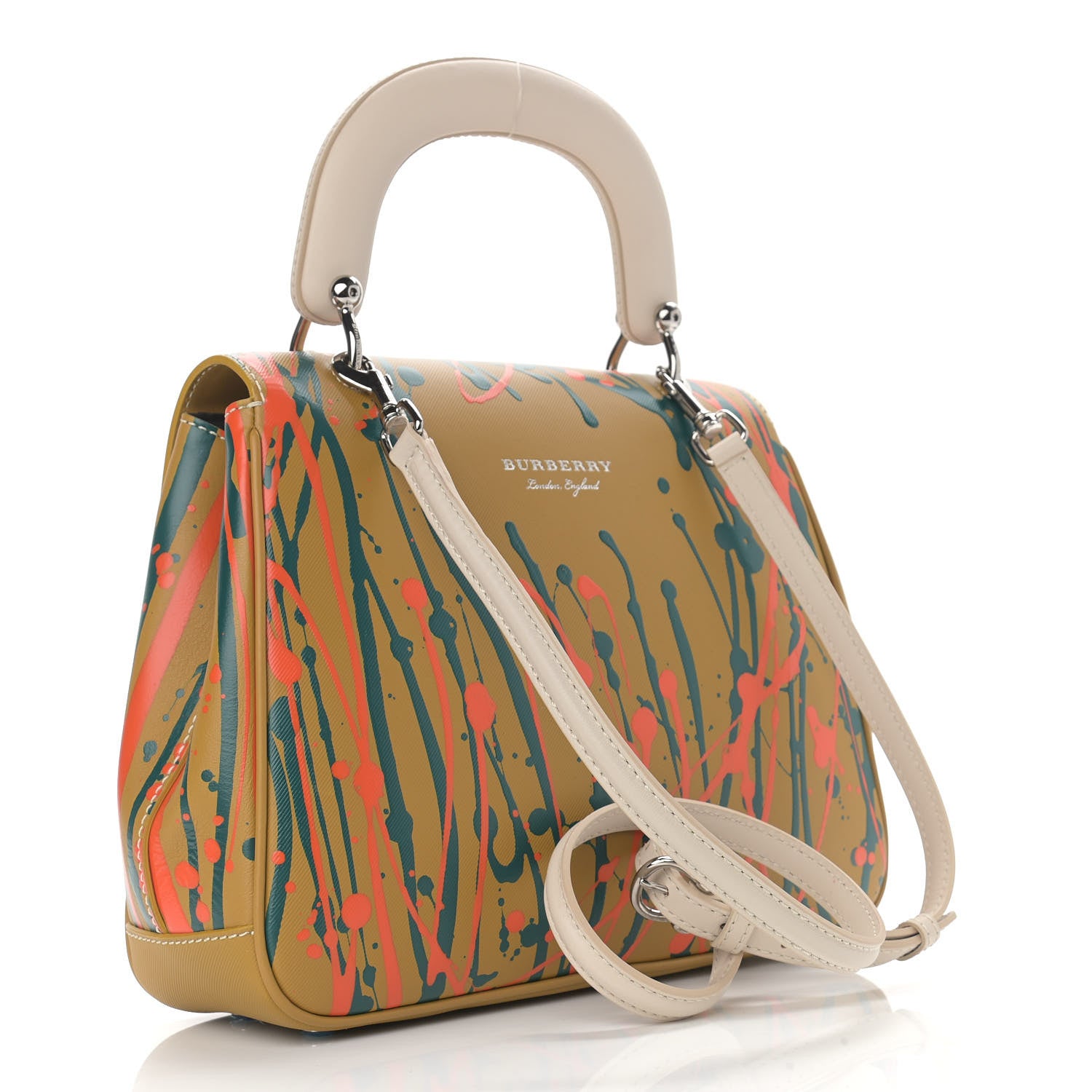 Burberry Trench Calfskin Splash Print Medium DK88 Top Handle Bag Ochre Yellow 3 of 15