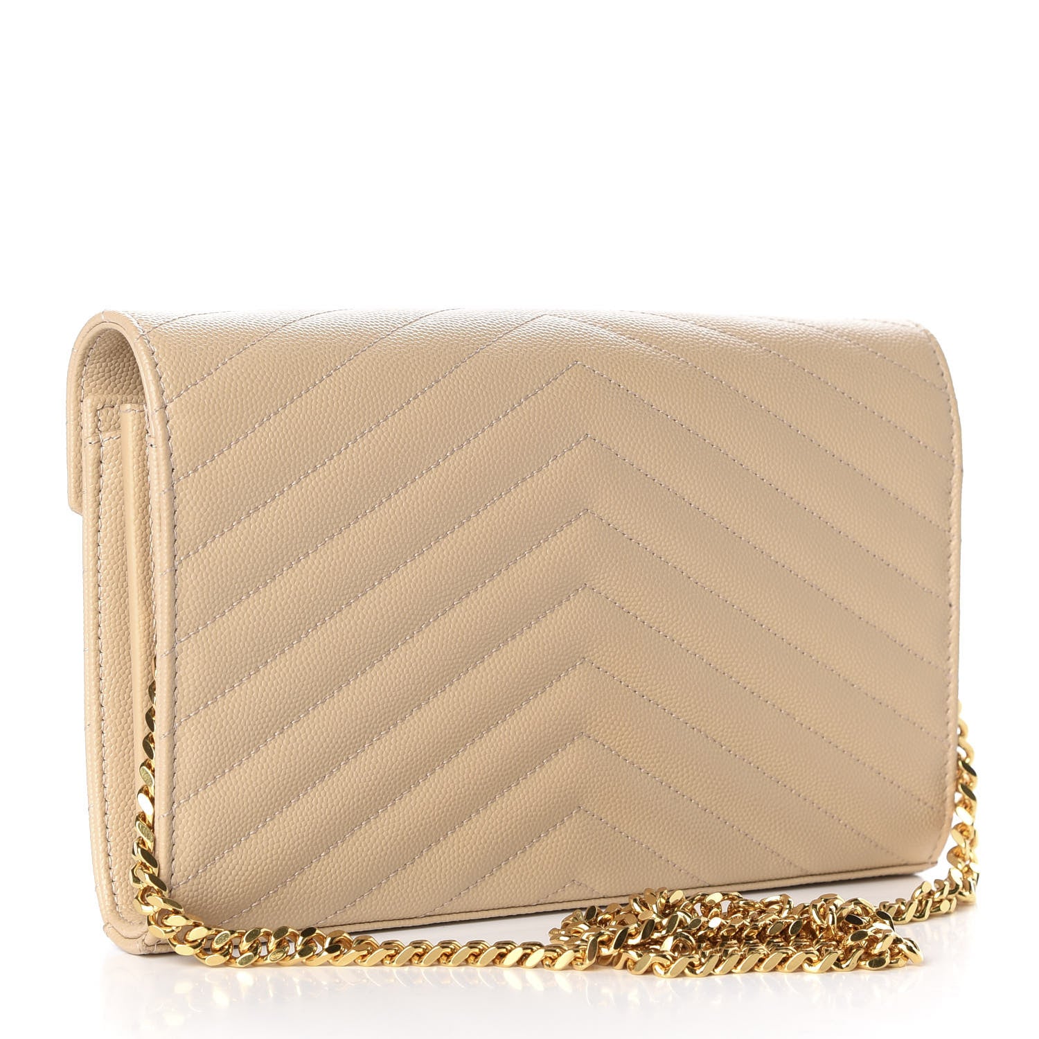 Saint Laurent Grain De Poudre Matelasse Chevron Monogram Chain Wallet Nude Powder 3 of 9