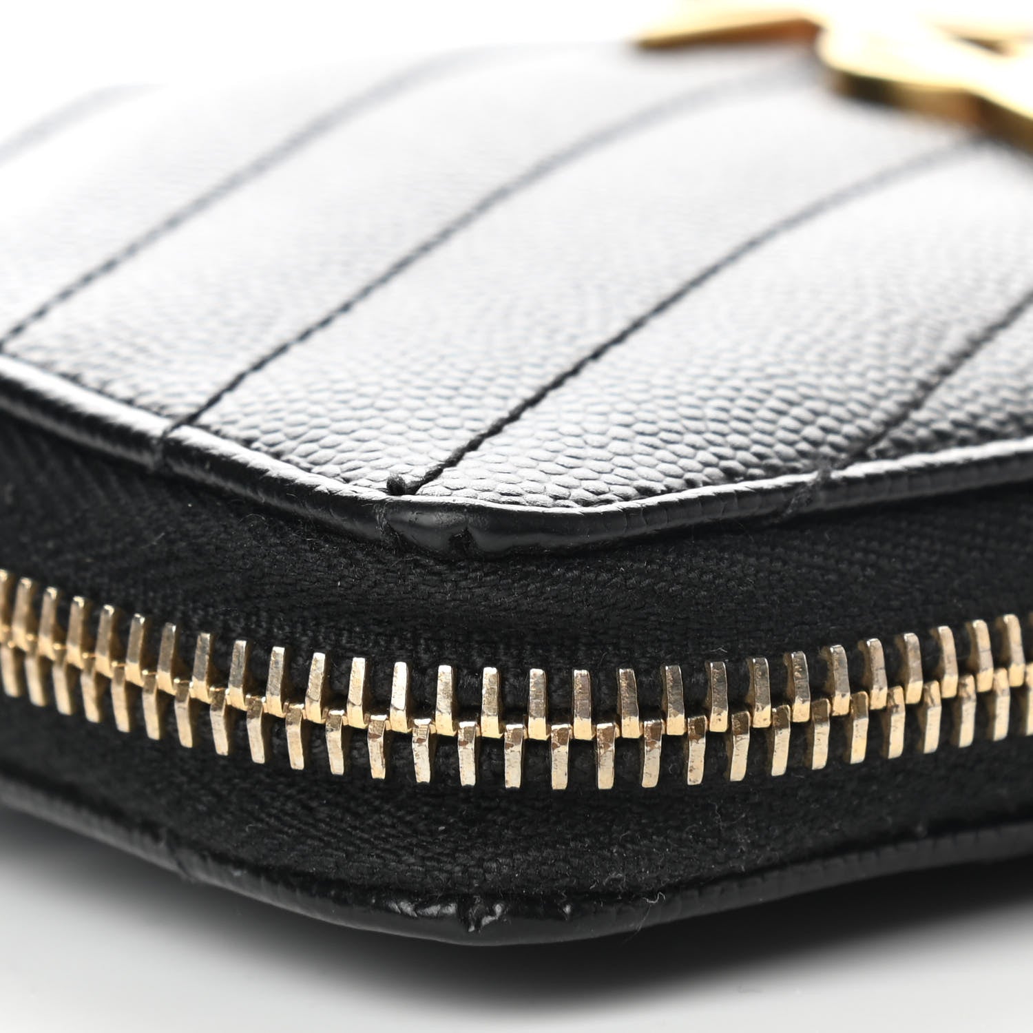 Saint Laurent Grain De Poudre Matelasse Chevron Monogram Zip Around Wallet Black 10 of 14
