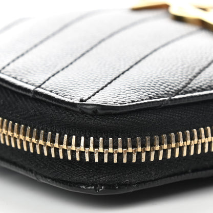 Saint Laurent Grain De Poudre Matelasse Chevron Monogram Zip Around Wallet Black 10 of 14