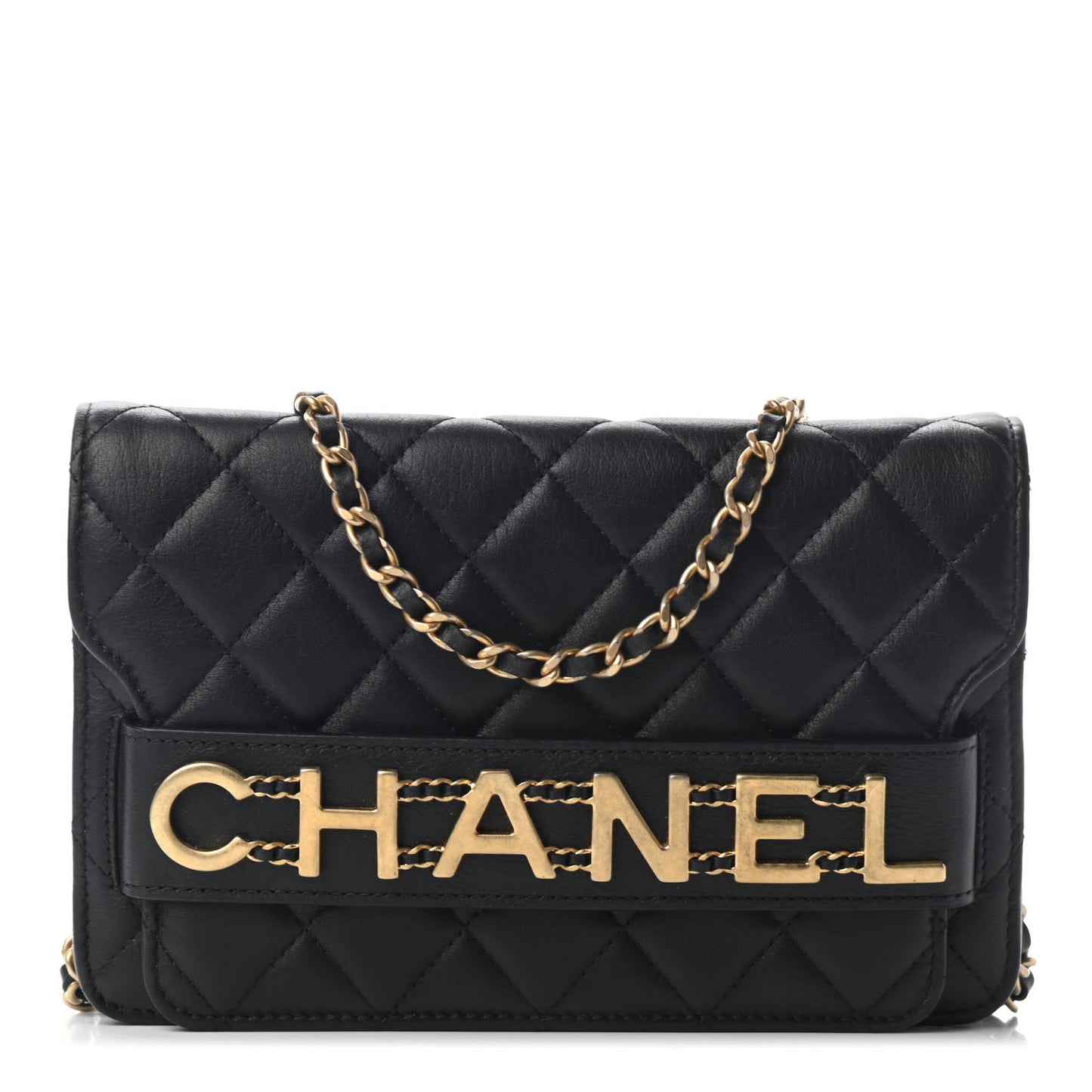 Calfskin Quilted Enchained Flap Black