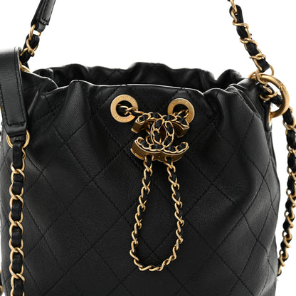 Chanel Lambskin Stitched Drawstring Bucket Bag Black 8 of 11