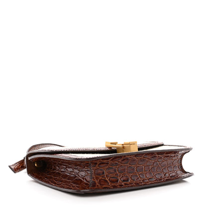 Saint Laurent Linen Canvas Crocodile Embossed Carre Satchel Natural Brown 4 of 11