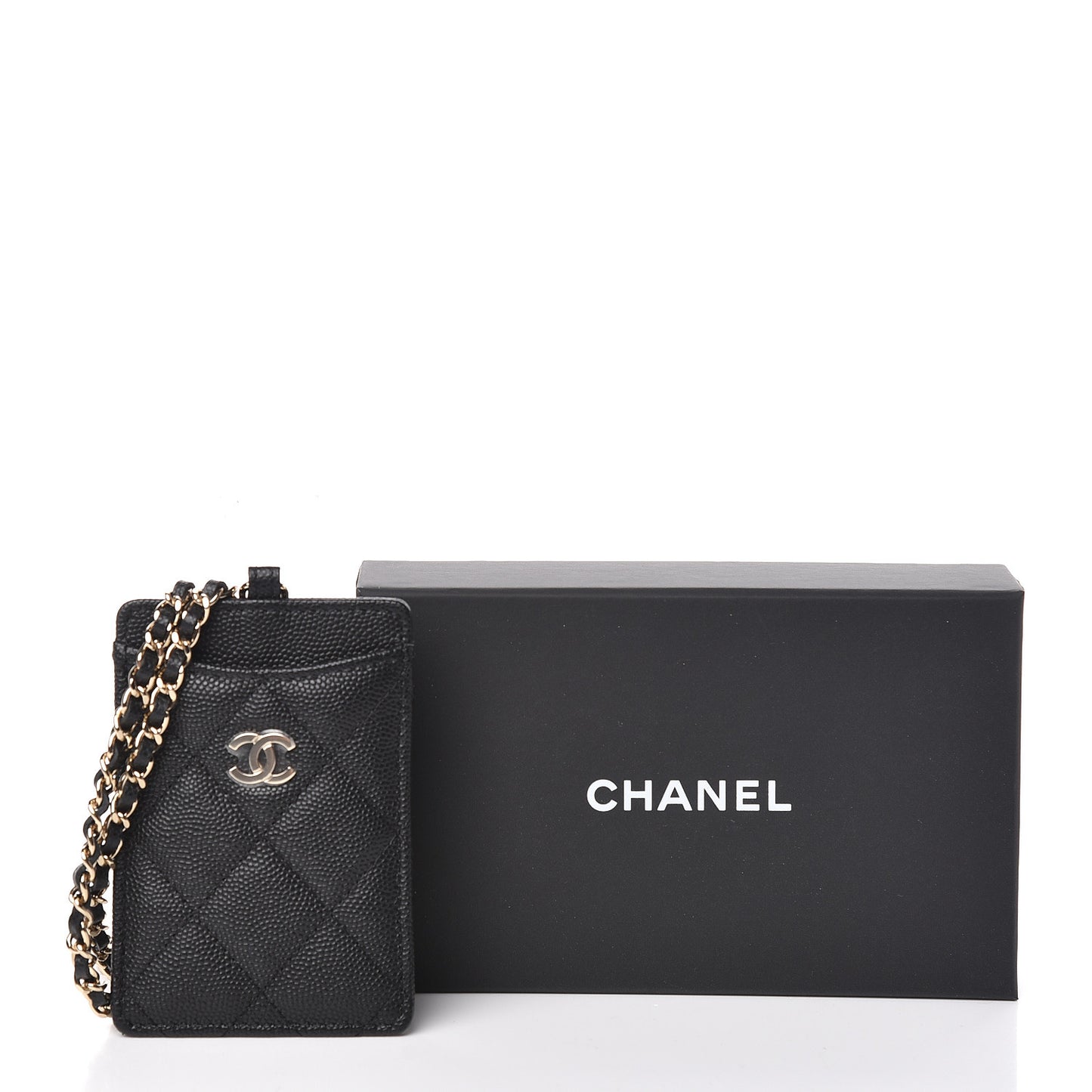 Caviar Quilted Card Holder On Chain Black