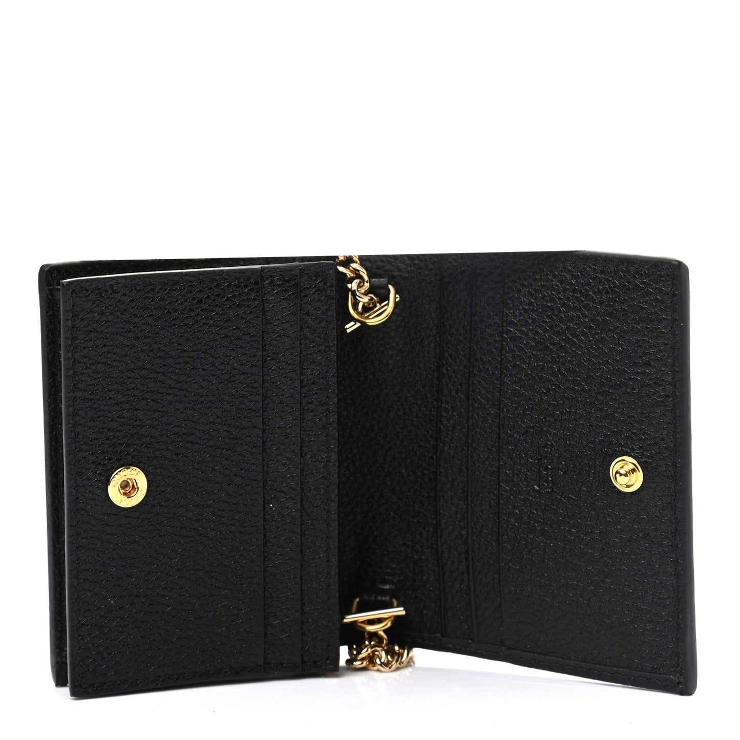 Grainy Calfskin Zumi Chain Card Case Wallet Black