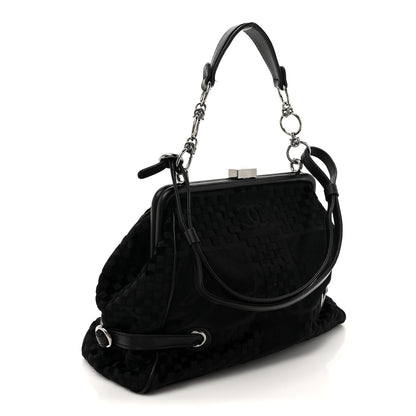 Chanel Velvet Checkered Kiss Lock Shoulder Bag Black 3 of 10