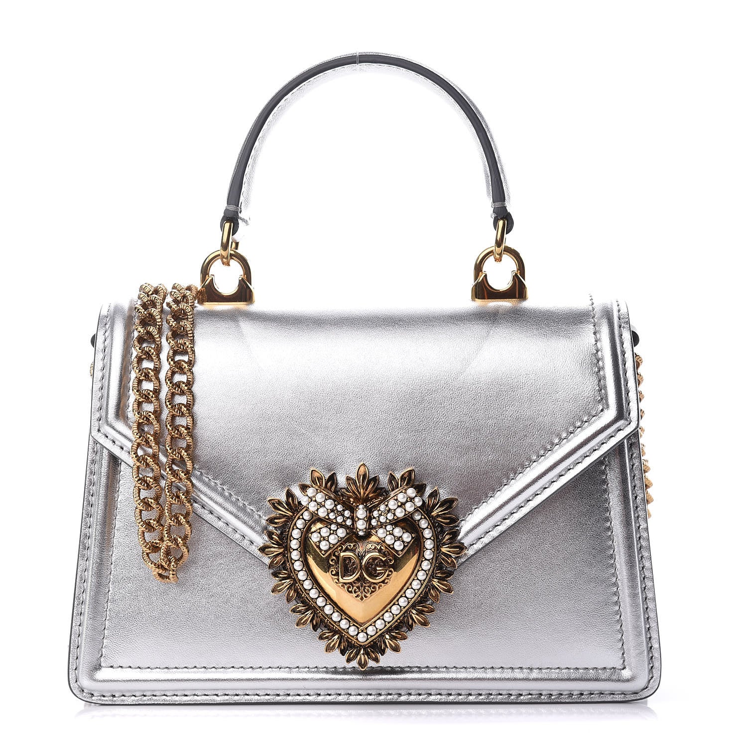Dolce & Gabbana Smooth Calfskin Devotion Envelope Top Handle Bag Silver 1 of 13