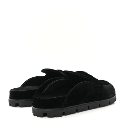 Prada Velluto Metal Triangle Logo 20mm Flat Mules 35 Black 5 of 10
