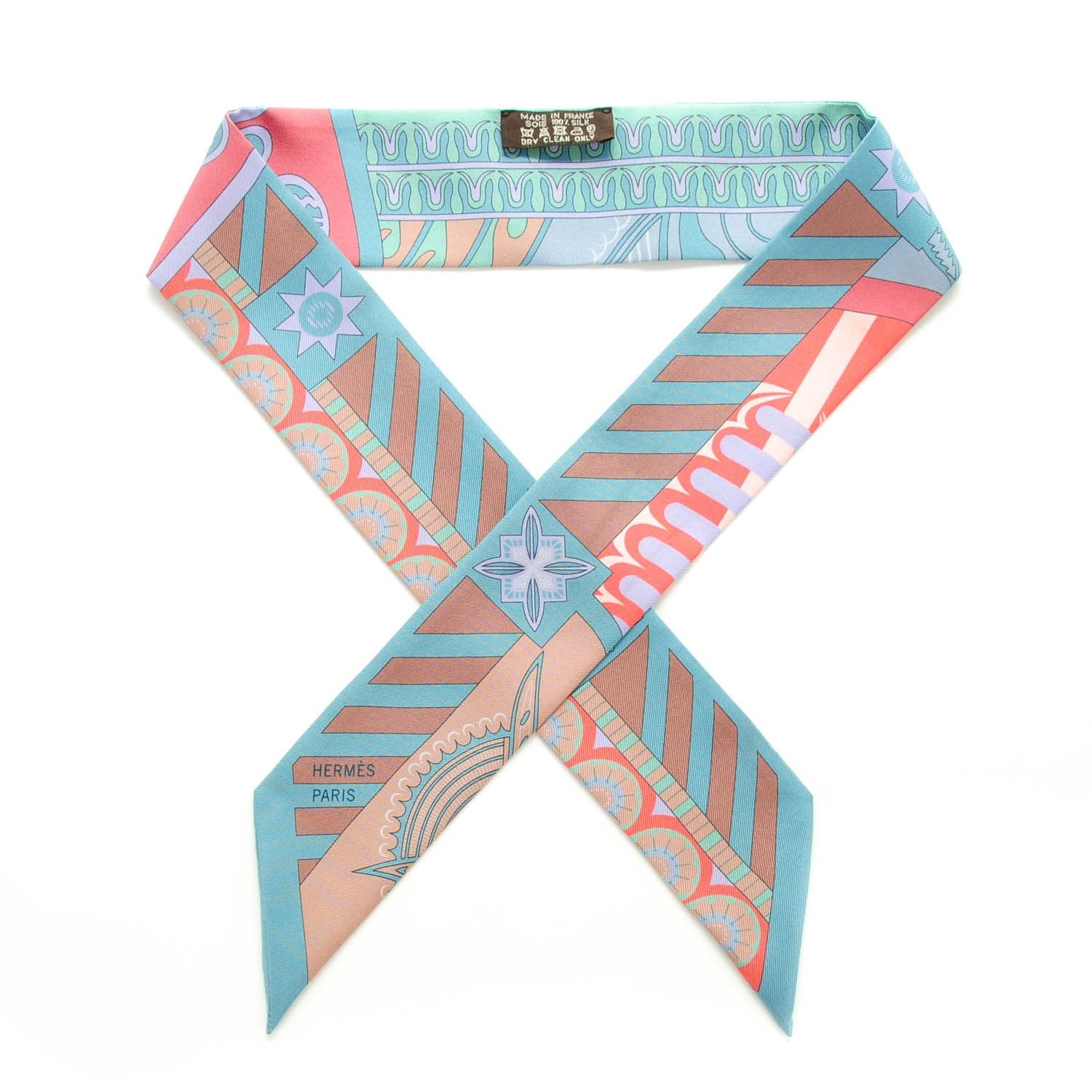 Hermes Silk Geometrie Cretoise Twilly Bleu Gris Corail 1 of 5