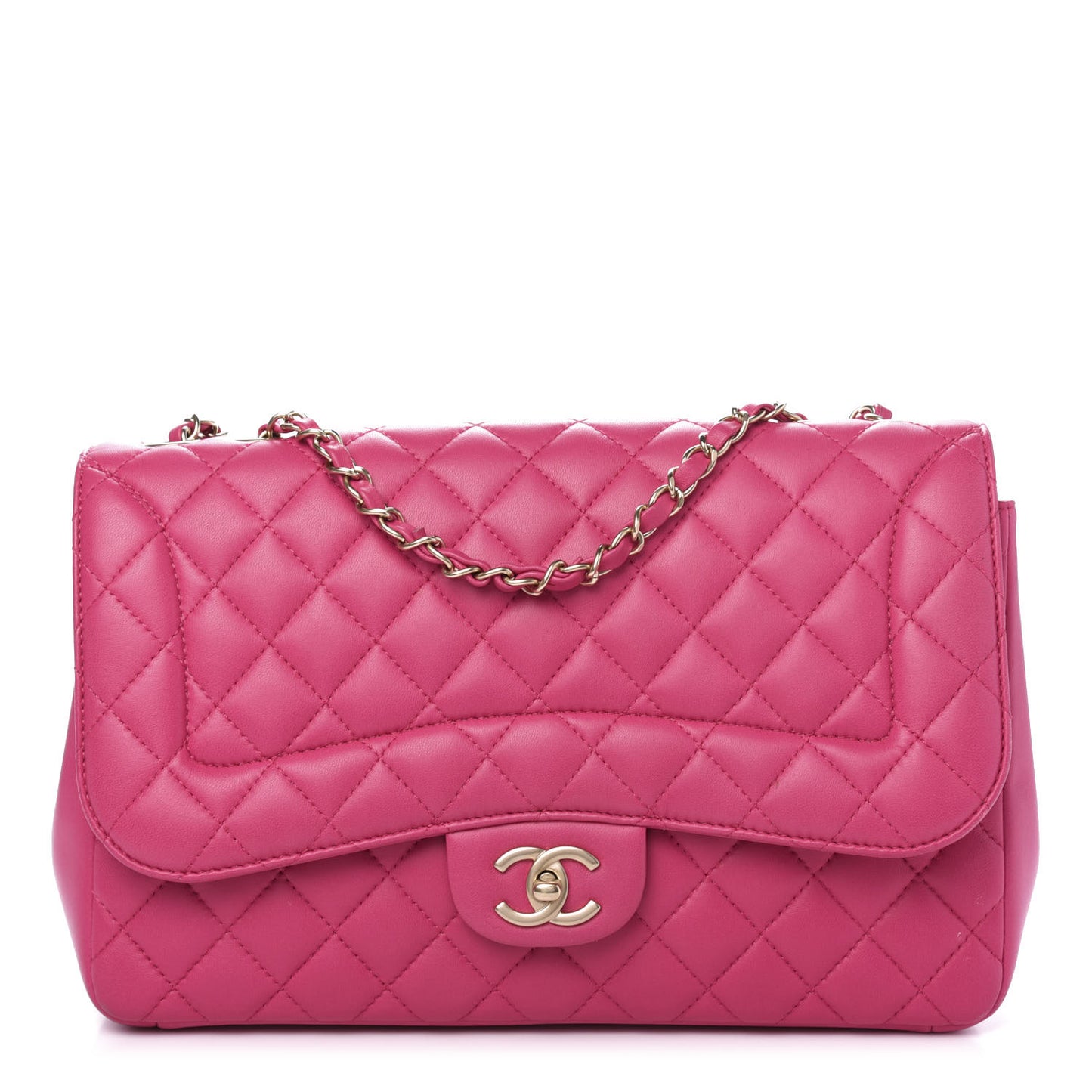 Lambskin Quilted Jumbo Mademoiselle Chic Flap Fuchsia