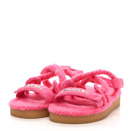 Chanel Cord Lambskin Quilted Logo Sandals 38 Pink 3 of 8