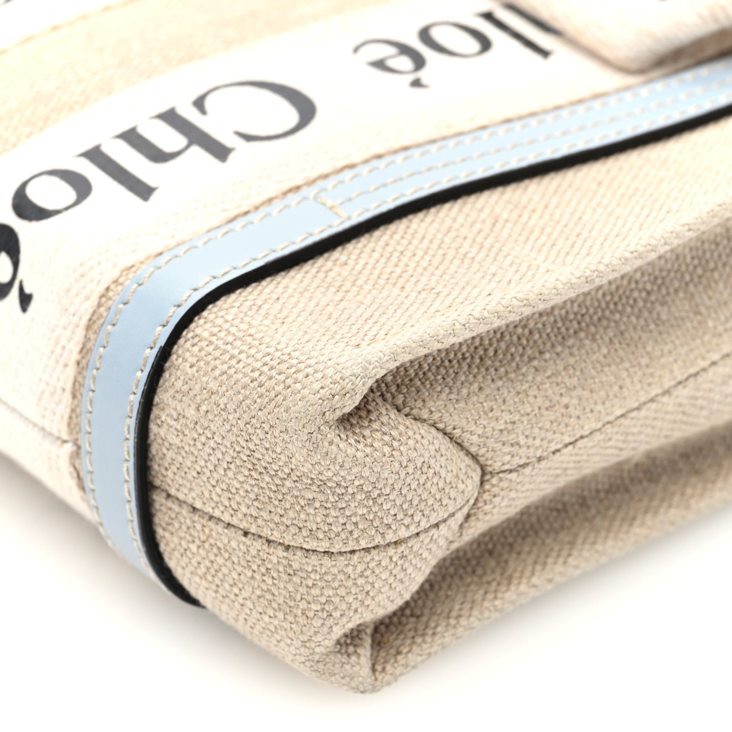 Cotton Calfskin Mini Woody Ribbon Tote White Blue