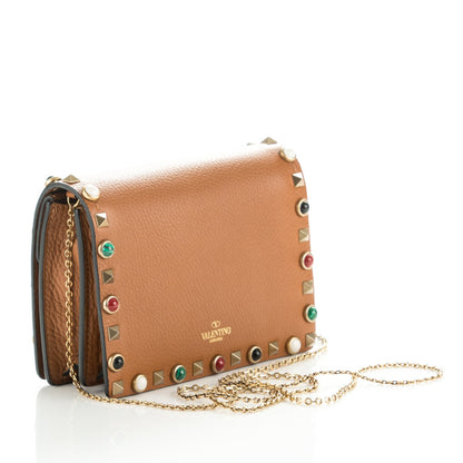 Valentino Garavani Grained Calfskin Rockstud Rolling Wallet on Chain Light Cuir 3 of 7