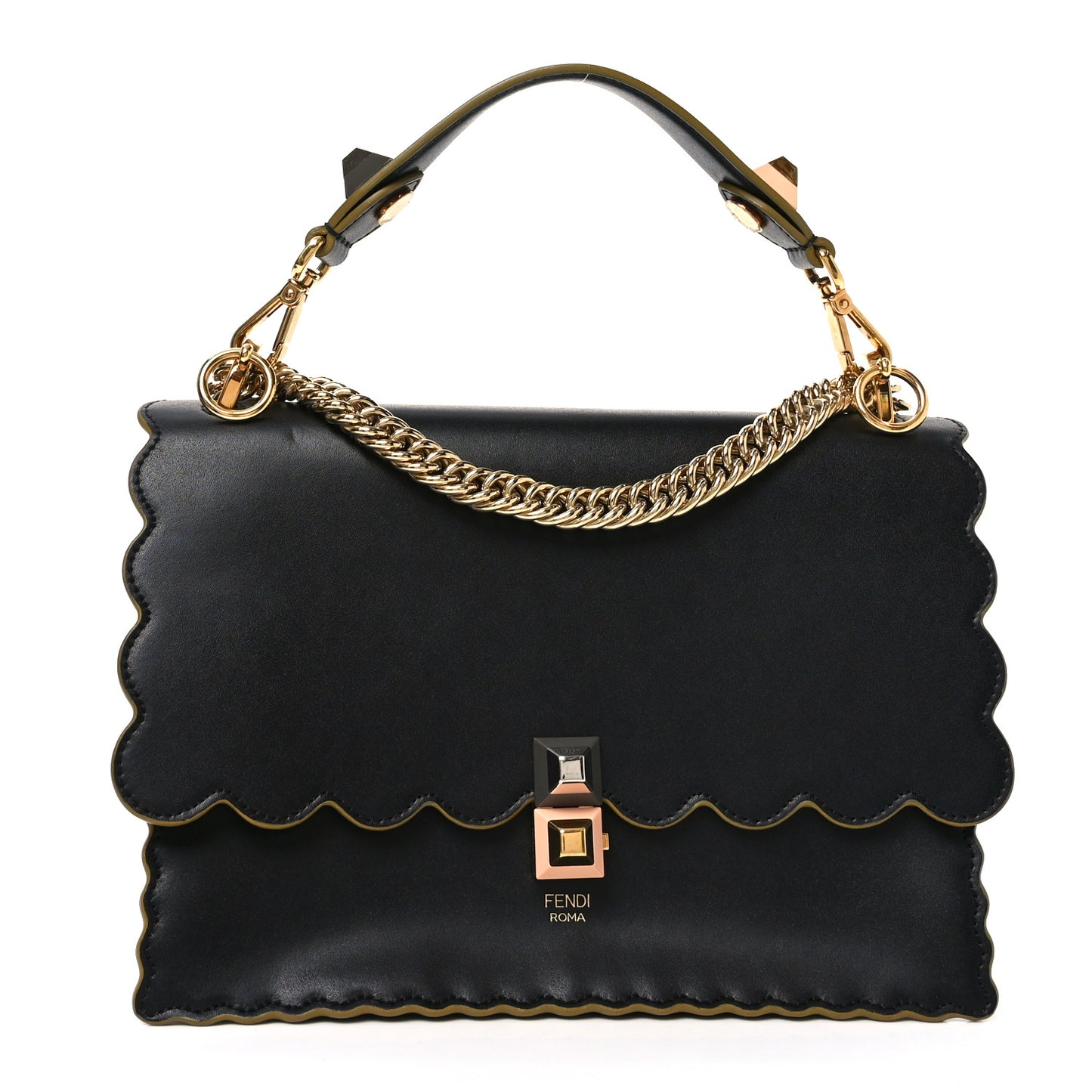 Vitello Liberty Scalloped Studded Kan I Shoulder Bag Black