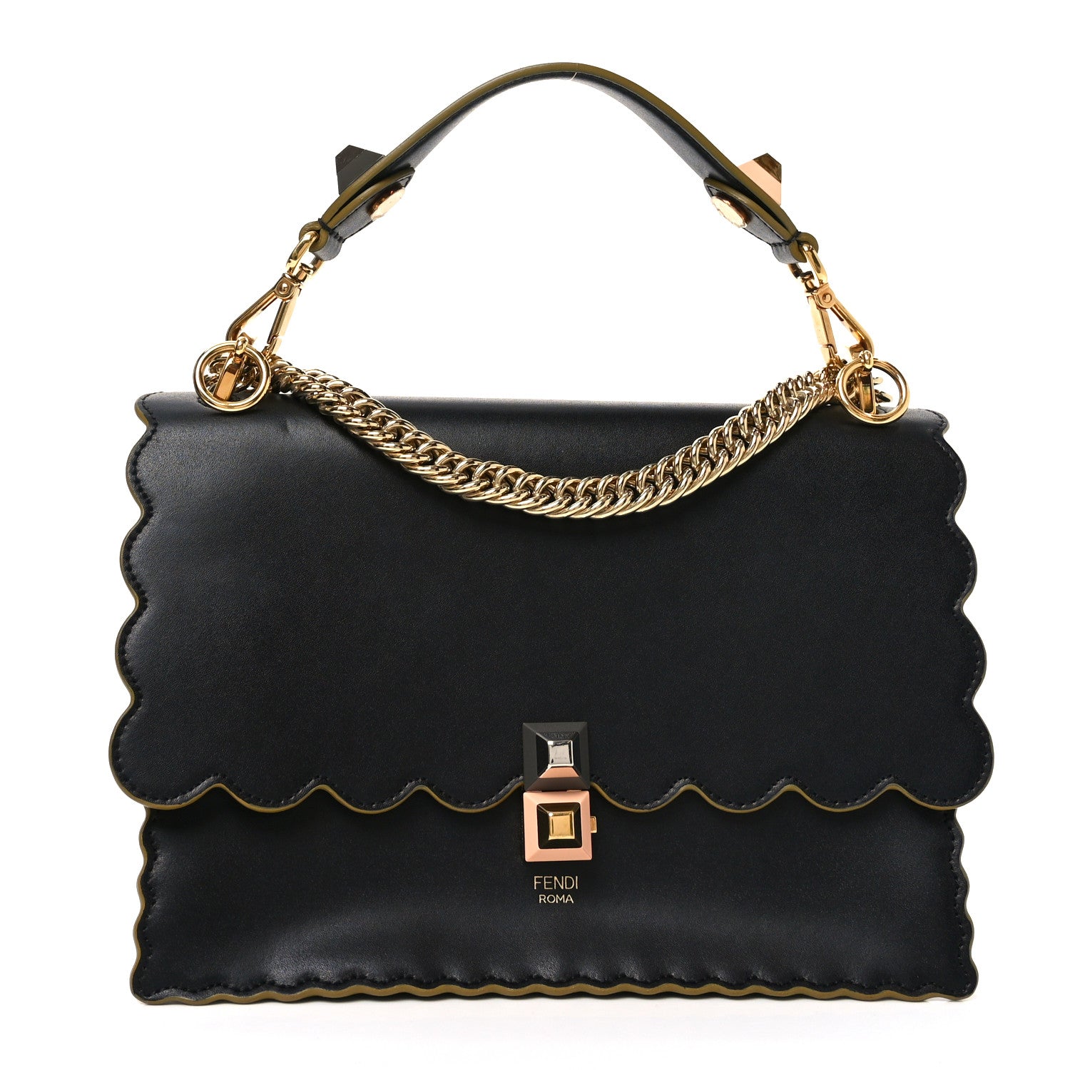 Fendi Vitello Liberty Scalloped Studded Kan I Shoulder Bag Black 1 of 9