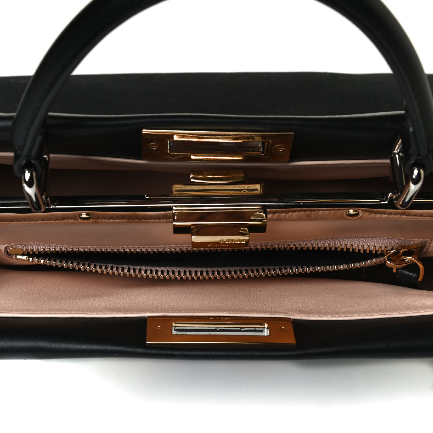 Fendi Canvas Beaded Floral Medium Peekaboo Iconic Satchel Black 5 of 14