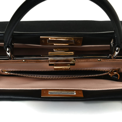 Fendi Canvas Beaded Floral Medium Peekaboo Iconic Satchel Black 5 of 14