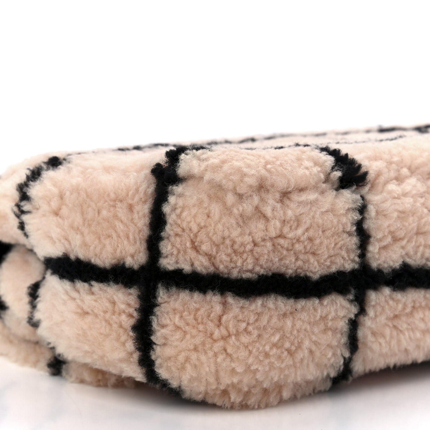 Shearling Lambskin Large Fluffy Tartan Single Flap Pink Black