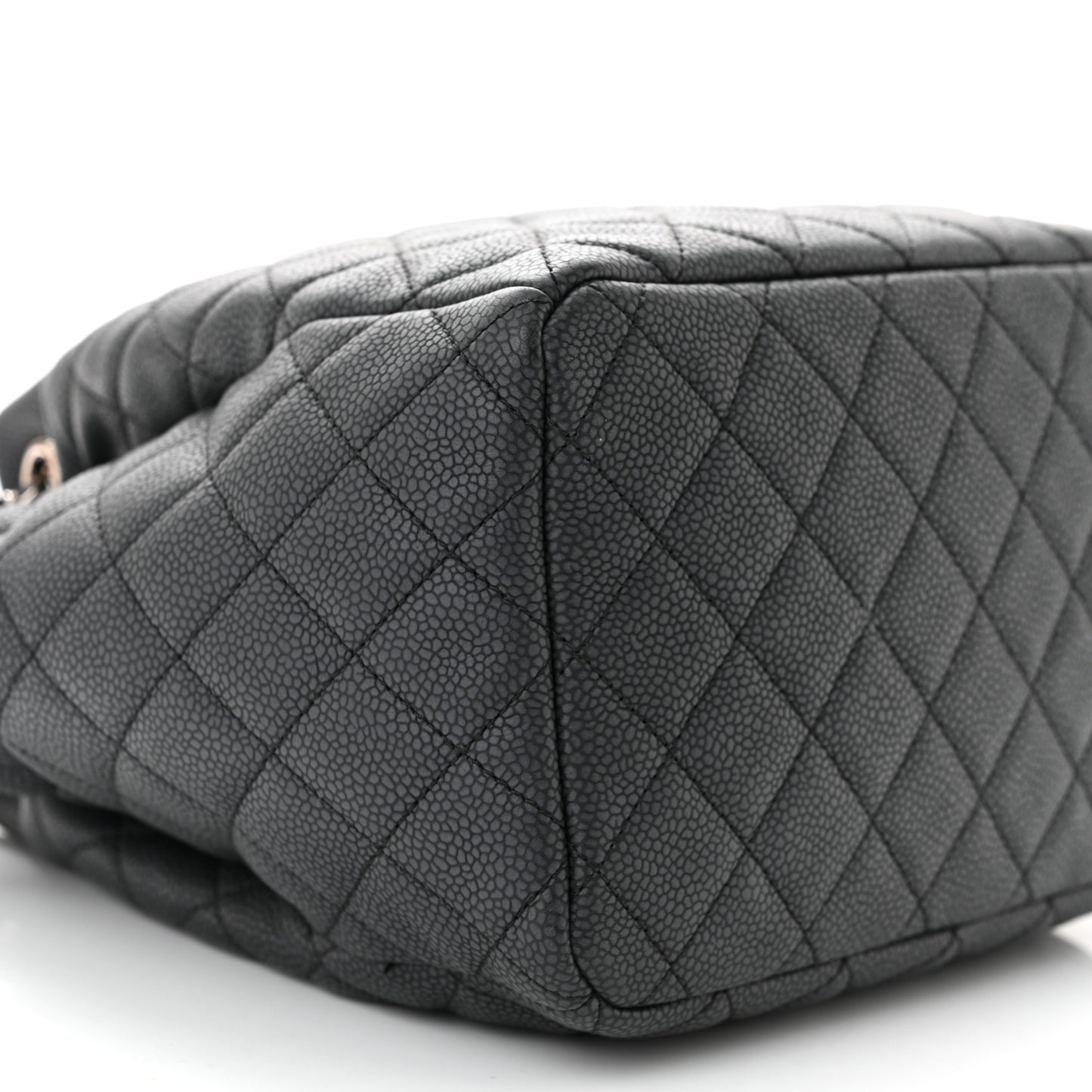 Caviar Flat Quilted CC Chain Bucket Drawstring Bag Black