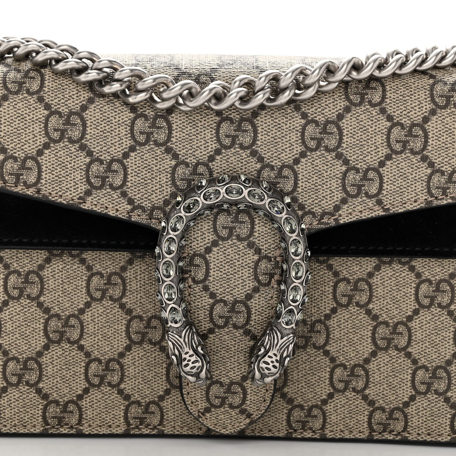 Gucci GG Supreme Monogram Suede Crystal Small Dionysus Shoulder Bag Beige Ebony Black 7 of 11