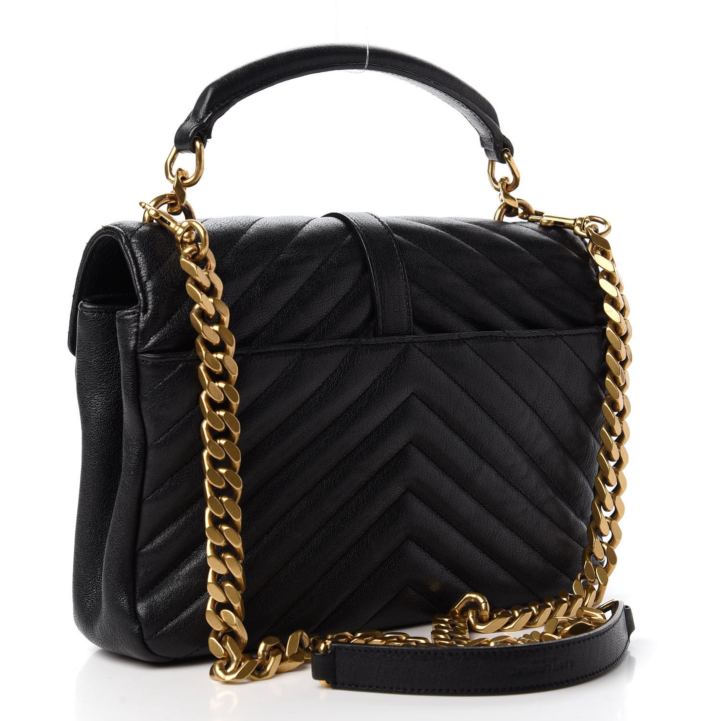 Sheepskin Matelasse Chevron Monogram Medium College Bag Black