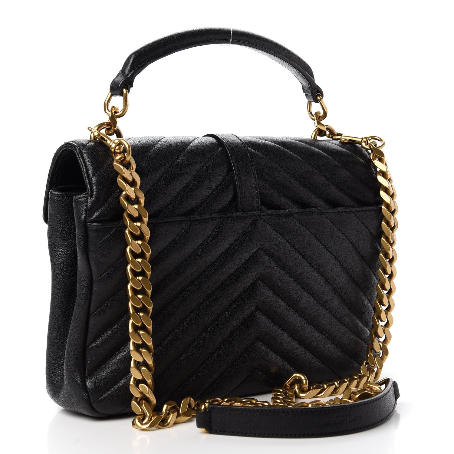 Saint Laurent Sheepskin Matelasse Chevron Monogram Medium College Bag Black 3 of 10