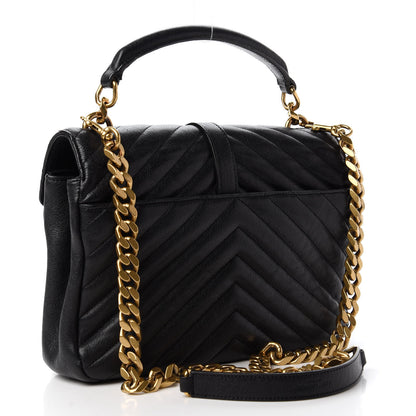Saint Laurent Sheepskin Matelasse Chevron Monogram Medium College Bag Black 3 of 10
