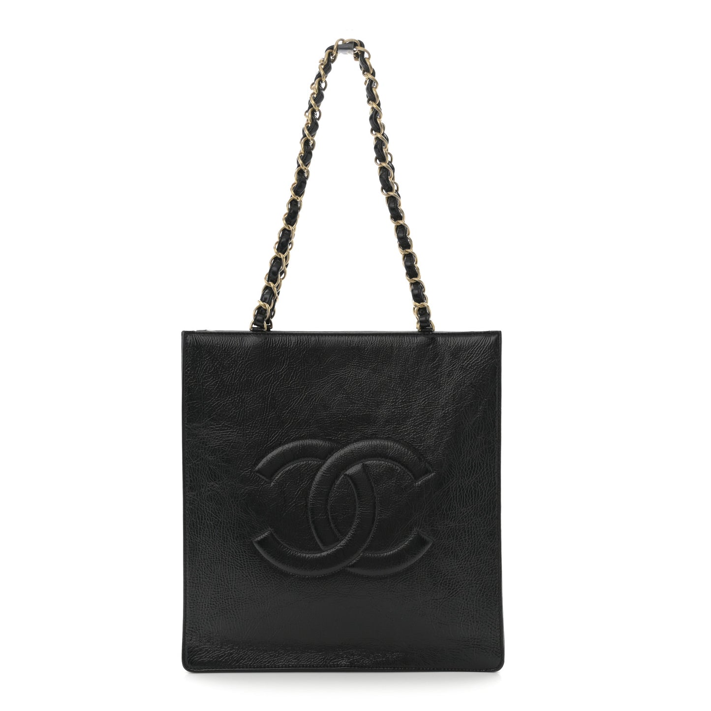 Shiny Aged Calfskin North South Shopping Bag Black