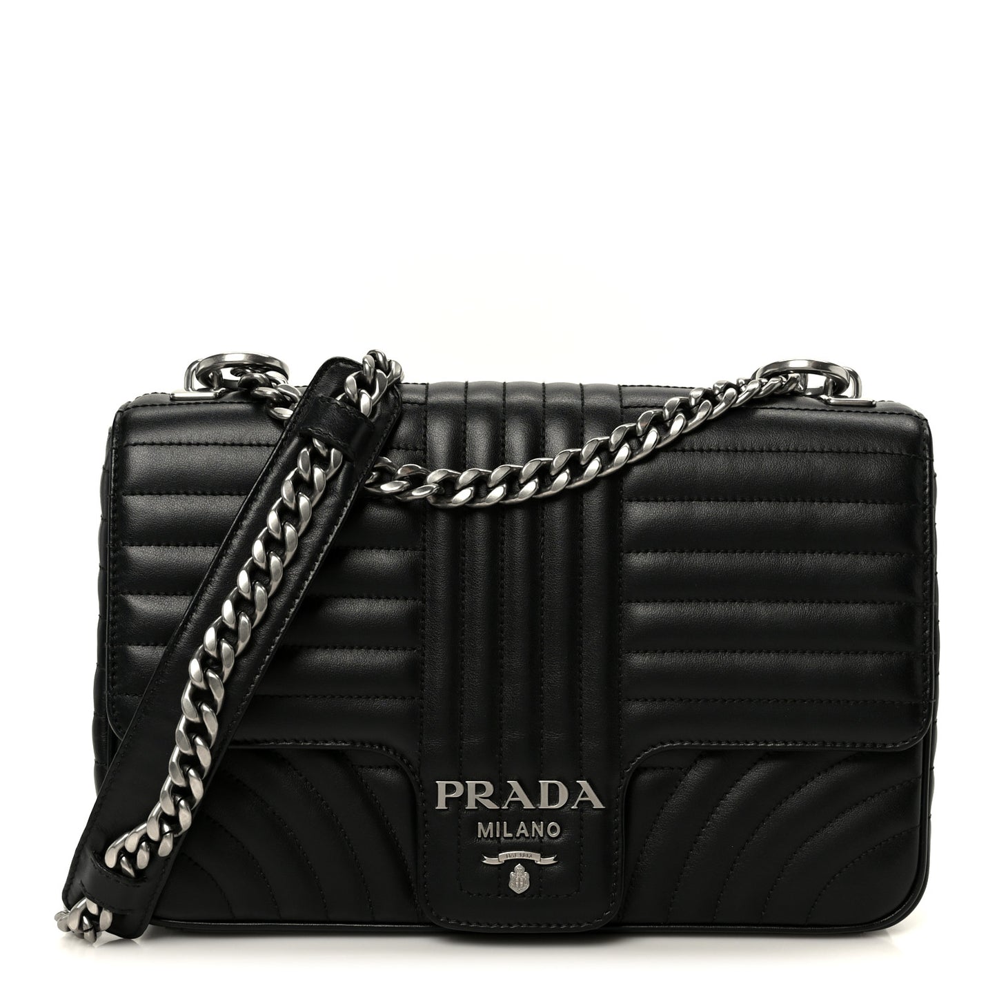 Soft Calfskin Impunture Diagramme Large Chain Flap Shoulder Bag Black