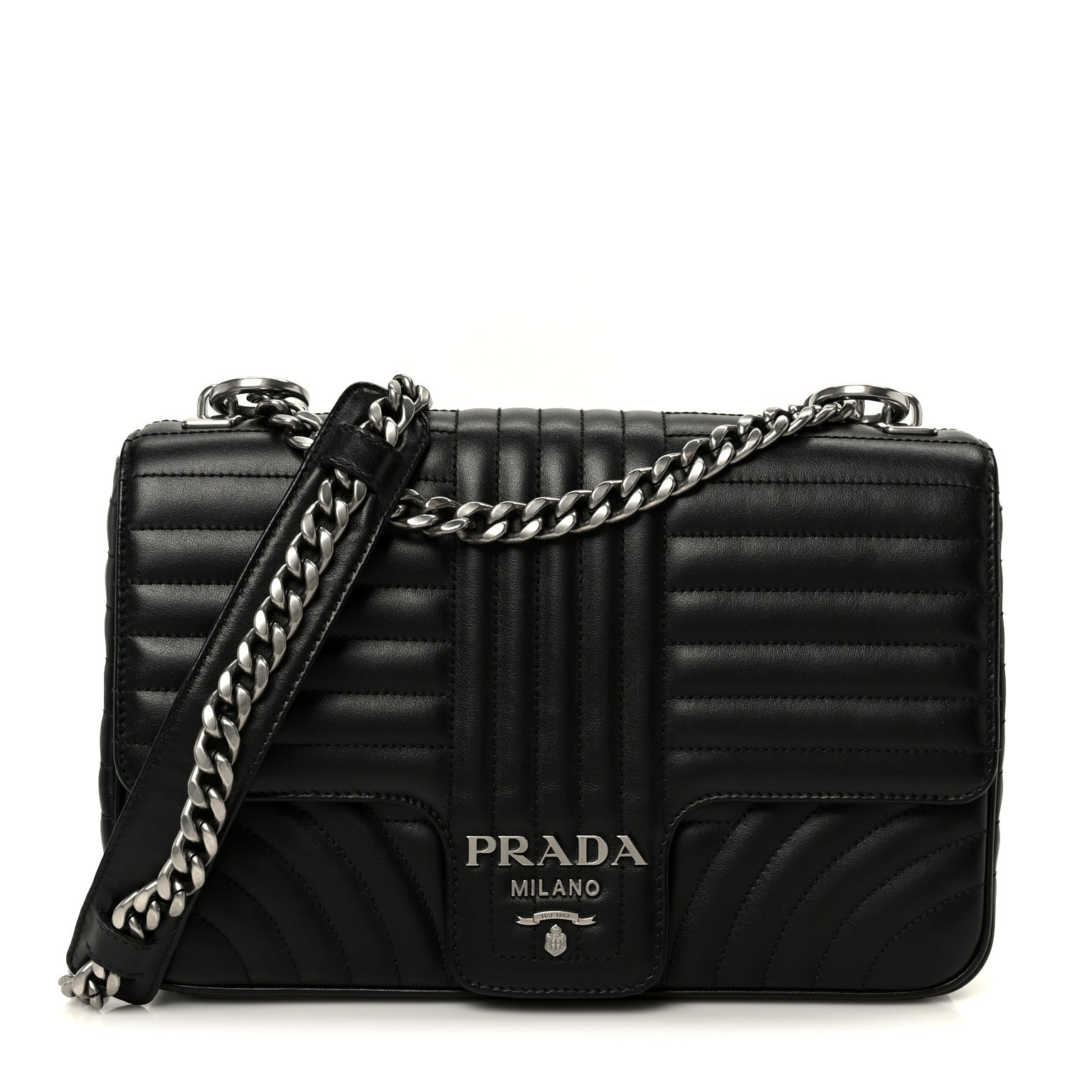 Prada Soft Calfskin Impunture Diagramme Large Chain Flap Shoulder Bag Black 1 of 10