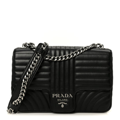 Prada Soft Calfskin Impunture Diagramme Large Chain Flap Shoulder Bag Black 1 of 10