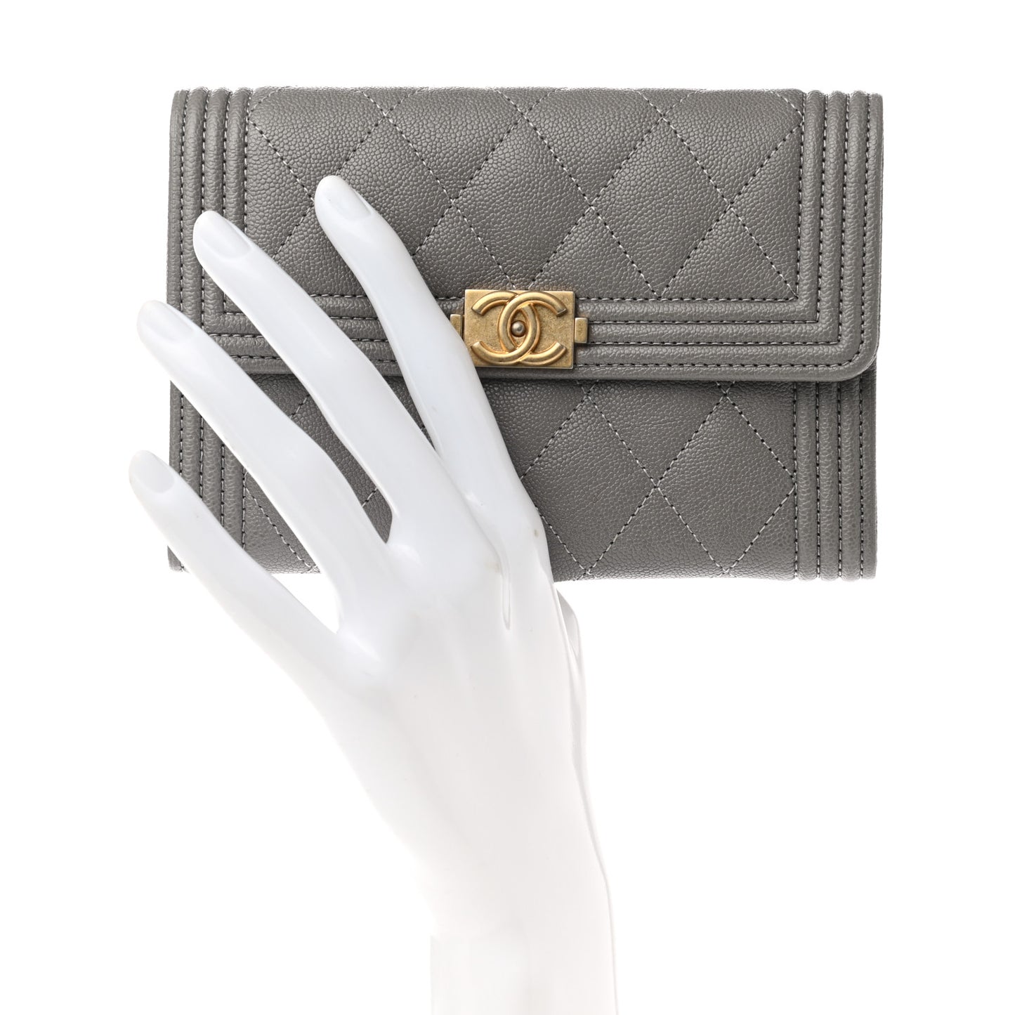 Caviar Quilted Medium Boy Flap Wallet Grey