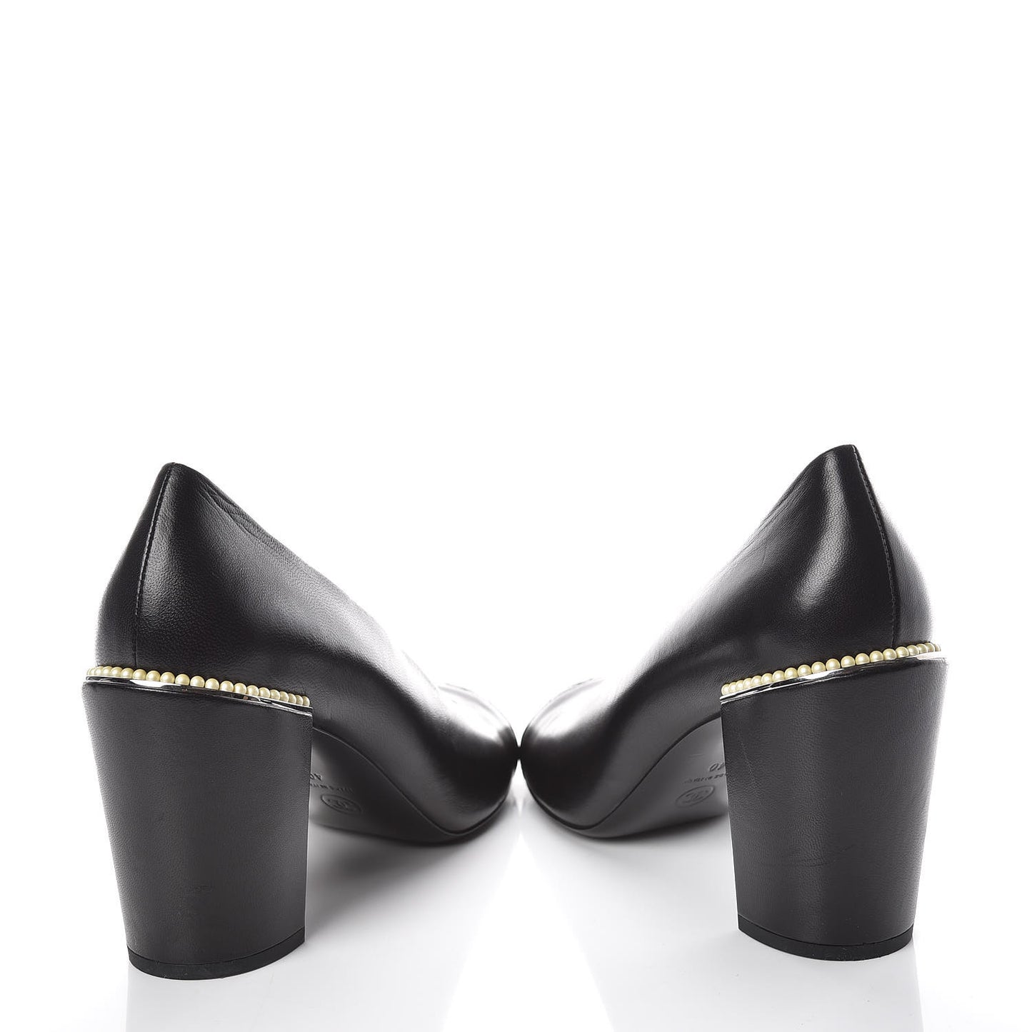 Lambskin Pearl Cap Toe Pumps 40 Black