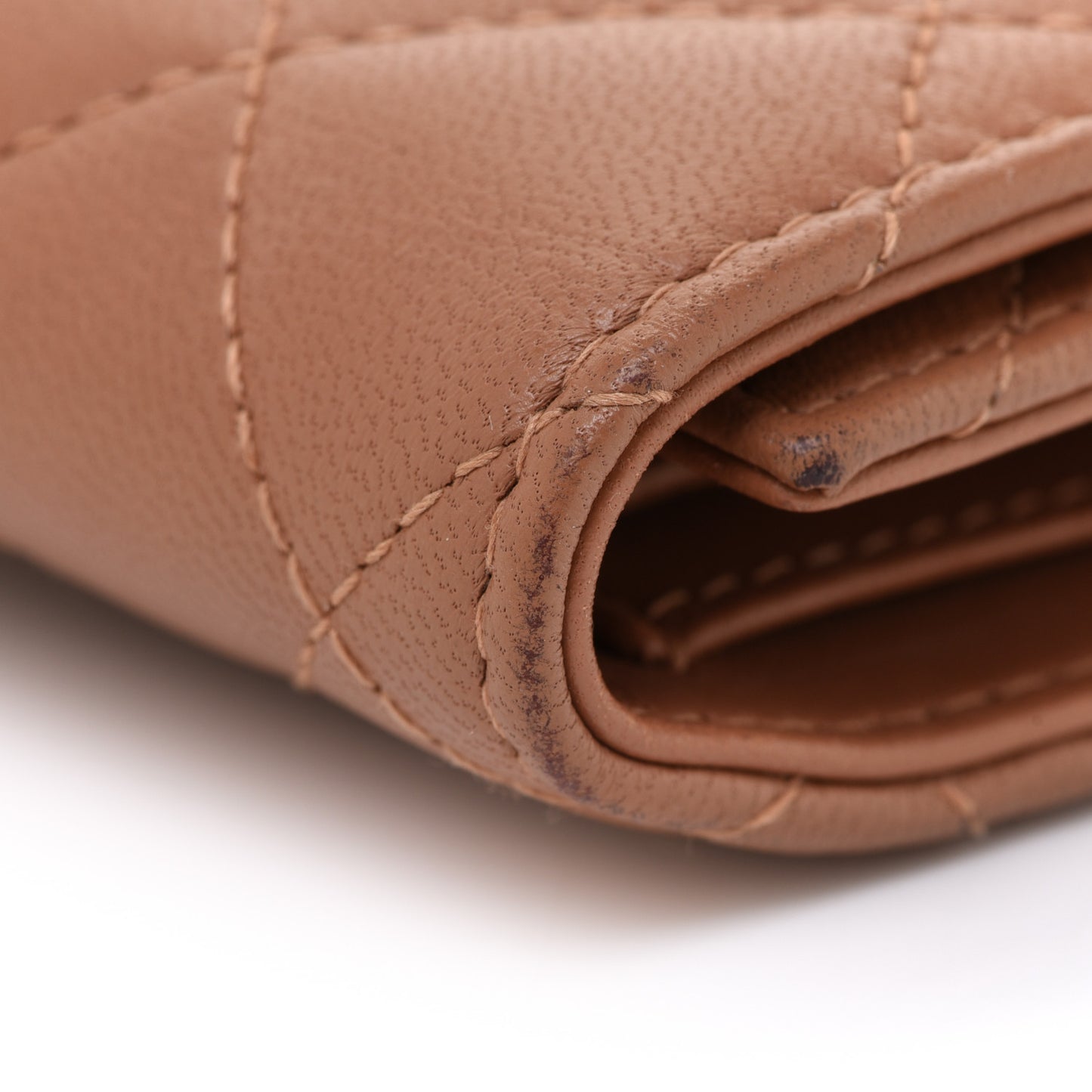 Lambskin Quilted Compact Flap Wallet Beige