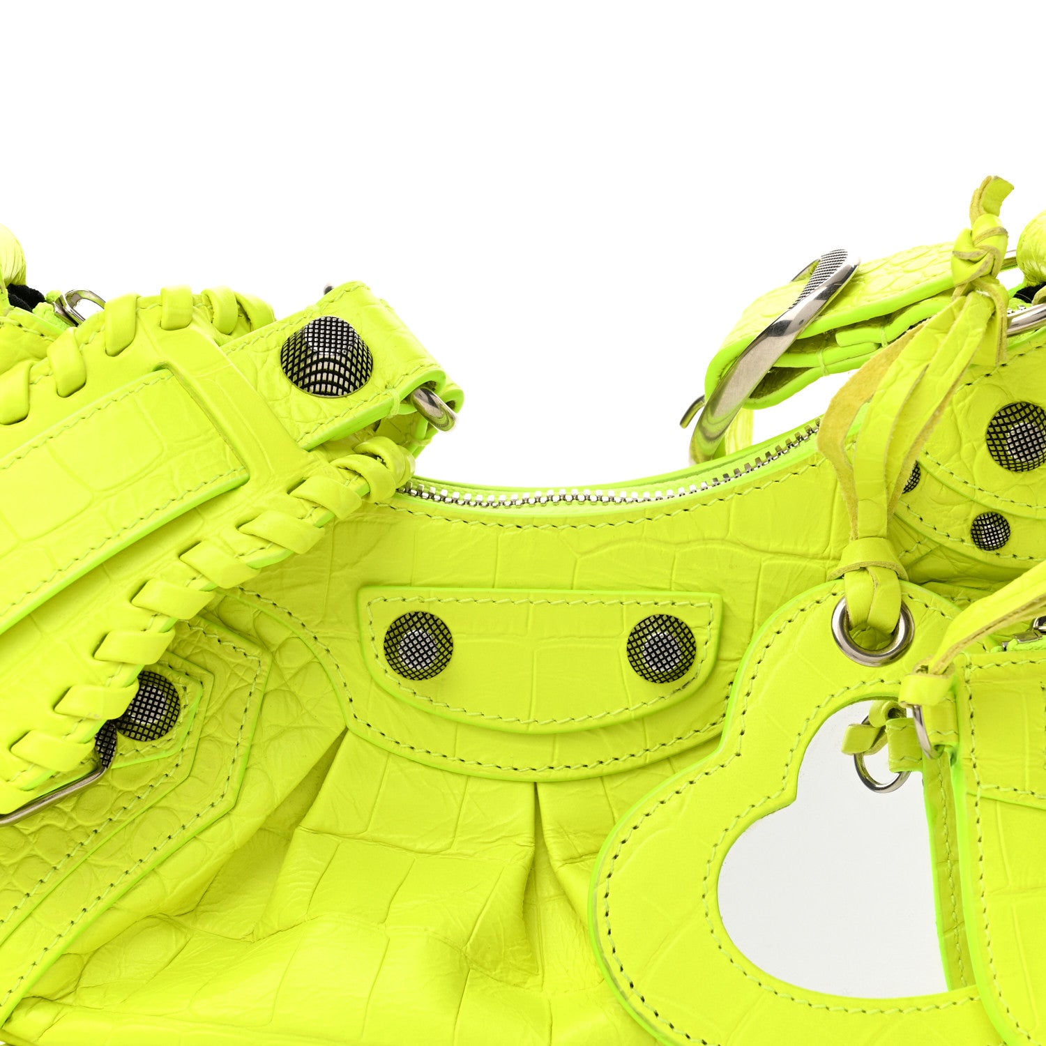 Balenciaga Extra Supple Calfskin Crocodile Embossed Le Cagole Shoulder Bag XS Fluo Yellow 8 of 10