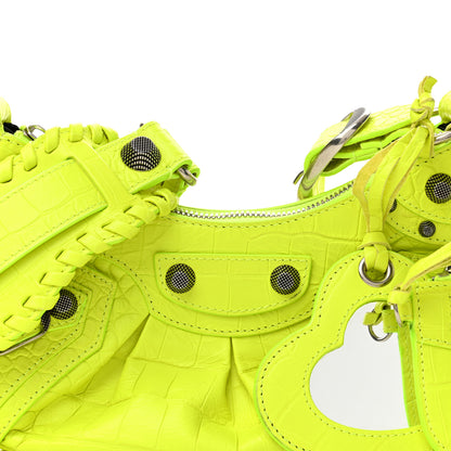 Balenciaga Extra Supple Calfskin Crocodile Embossed Le Cagole Shoulder Bag XS Fluo Yellow 8 of 10