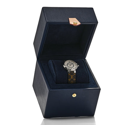 Louis Vuitton Stainless Steel Monogram Diamond 28mm Tambour Slim Quartz Watch 6 of 6