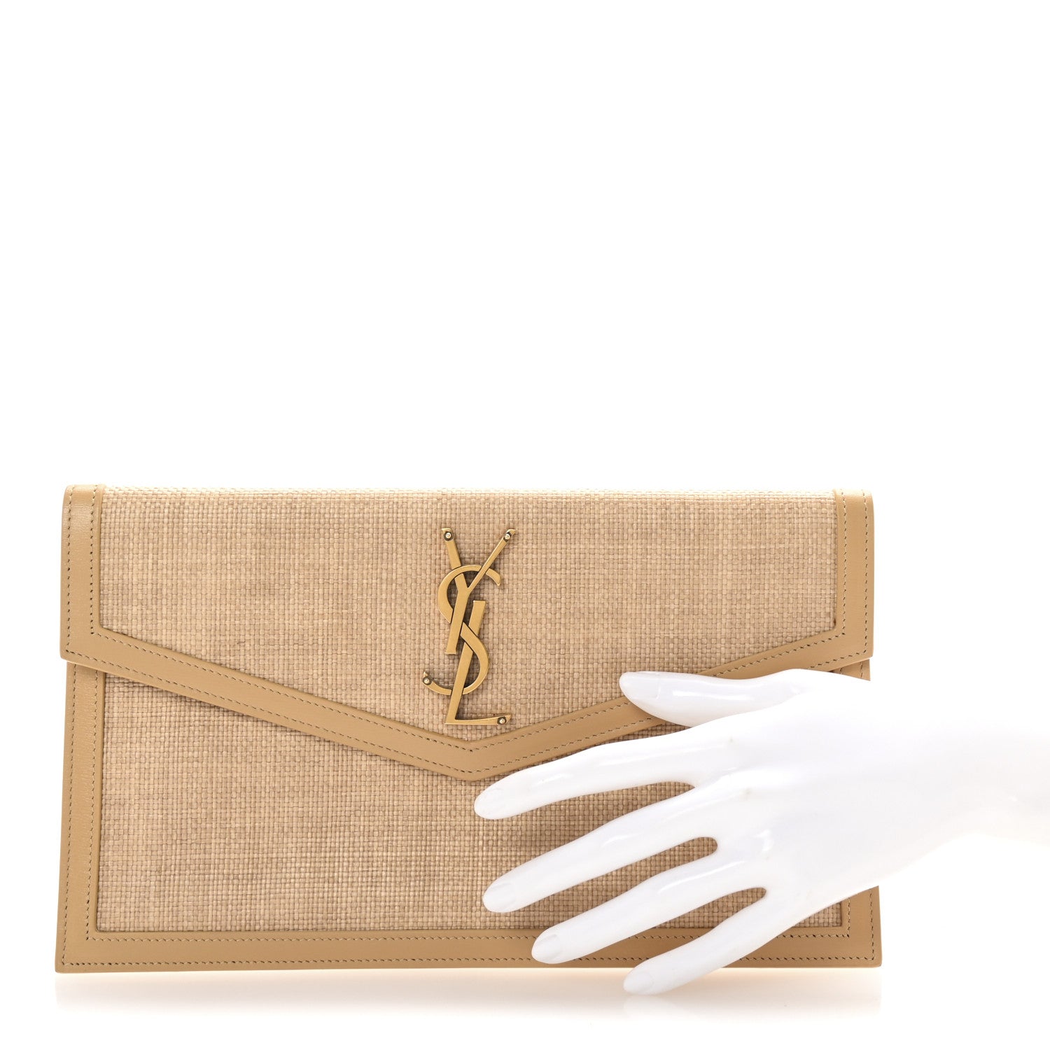 Saint Laurent Micro Raffia Uptown Pouch Natural Hay Blush 2 of 7