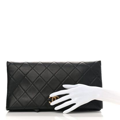 Chanel Lambskin Quilted Fold Over Clutch Black 2 of 8